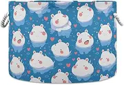 Cute Cartoon Blue Hippo storage basket foldable and waterproof storage containers baskets with sturdy handle round small utility for towel book rv