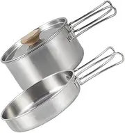 MUELODSIC 1Set Durable Folding Handle Cooking Pot Multi Function Camping Frying Pan for Daily Use and Outdoor Cooking