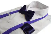 Mens Dark Purple 100Cm Suspenders & Matching Bow Tie & Pocket Square Set