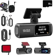 Dash Cam Front Rear Dash Camera 4K/1080P Recorder Dash Cam 4K Dash Cam 24H Parking Monit-or Wide-Angle Lens HD Recording, 32G Card
