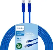 PHILIPS Cat6 Ethernet Cable, Extra Long 50 Ft Cord, 10 Gbps, 250Mhz, RJ45M Connector, for Computer, Game Console, Cable/DSL Modem, Network Switch, Streaming Device, Blue, SWR3533GR/37