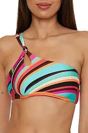 [Trina Turk] Women's Swoop Knotted One Shoulder Bikini Top, Adjustable, Tie Back, Swimwear Separates