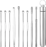10 Pcs Ear Pick Earwax Removal Kit, Stainless Steel Ear Wax Remover Cleaner Earpick Ear Cleaning Tool Set, Ear Curette Tool with Premium silver aluminum tube packaging