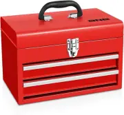 14 Inch Steel Portable Tool Box - 2 Drawer+Top Storage Toolbox with Lockable