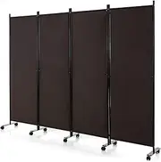 Giantex 4-Panel Folding Room Divider, 1.73m Rolling Privacy Screen with Lockable Wheels, Portable Wall Divider and Separator, Freestanding Privacy Protection for Living Room, Bedroom, Office (Brown)