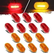 14Pcs 4 Inch Rectangle Trailer RV 6 LED Side Marker Clearence Lights w Reflex Lens [DOT Certified] Sealed Waterproof Running Light for Truck Camper Motorhome, Surface Mount, 12V (7Amber+7Red)