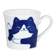 Japanese Sushi Tea Cup Mug 3.5"H Porcelain Blue Tuxedo Oreo Cat Made in Japan