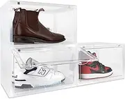 OLLIE XL Shoe Storage Boxes – Foldable and Stackable Shoe Storage Organizer for Closet – Clear Hard Plastic Big Shoe Storage Box For Up to Size 13 – Acrylic Shoe Box Storage Containers for Jordan,