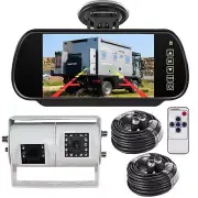 Dual Twin Reversing Backup Camera+7" Parking Mirror Monitor for Motorhome Van RV