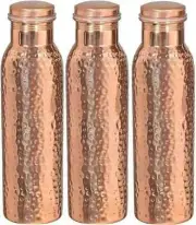 Copper Water Vacuum Flask Hammered Water Bottle Health Benefits 1 litre Set Of 3