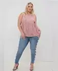 Plus Size Sleeveless Suede Fringed Top Mauve NWT