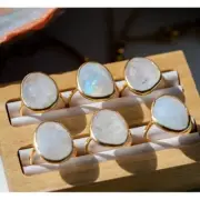 STUNNING Gemstone Statement Ring Large Rainbow Moonstone Gold Vermeil Gorgeous
