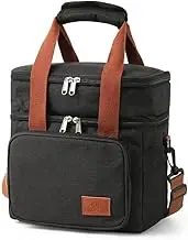 Double Layer Thermal Lunch Bag Large Capacity Picnic Bento Box Meal Pouch Food Insulated Cooler Delivery Bags for Women Men Kids (Black)