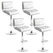 Set of 4 PU Leather Gas Lift Bar Stools - White and Chrome