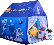 Space Rocket Ship Kids Tent with Mat, Star Lights for Boys & Girls Aged 3+ Toddl
