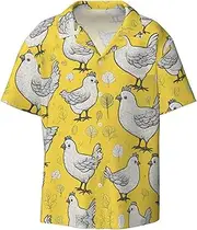 [HJLUUFT] Yellow Chicken Men's Shirts,Classic Hawaiian, Cuban Styles,Vacation Wear - Breathable Button Down Shirts for Men