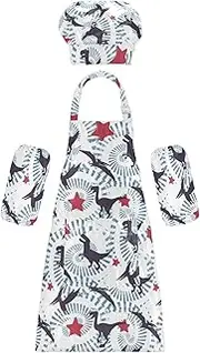 AIXIWAWA Kids Apron Chef Hat Set, Child Kitchen Bib Aprons Adjustable for Cooking Baking Painting (Silhouette Dinosaurs)