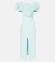 [David Koma] David Koma Off-shoulder feather-trimmed midi dress AU 6 green