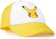 [Pokémon] Pikachu Curved Peak Cap | Yellow & White | Mesh Back, Snap Closure | Summer Sun Hat