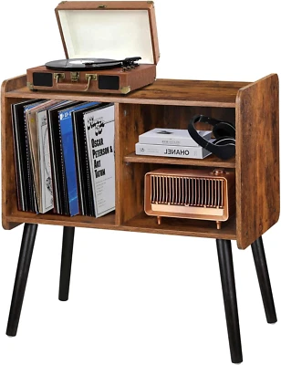 Record Player Stand with Vinyl Record Storage, Mid-Century Turntable Stand for L