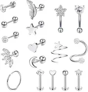 [XSDSLS] Pack of 17 16G Helix Piercings Tragus Piercing Earrings Surgical Steel Cartilage Ear Piercing Stud Earrings CZ Ear Piercing Tragus Jewellery Women, Einheitsgrösse, Stainless steel, zirconia, No