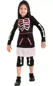 PINK SKELETON GIRL CHILD FANCY DRESS HALLOWEEN COSTUME