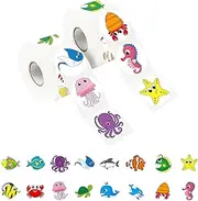 BetterJonny 1000Pcs Animal Stickers - 3.8cm Round Marine Sea Ocean Stickers, 16 Patterns, Motivational Labels for Envelope, Card, Party Decor, Teacher Classroom