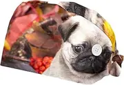 [WOSHJIUK] Working Hat 2 Pack Scrub Caps for Women,Autumn Maple Leaf Dog,Tie Back Cap Adjustable Scrub Hat