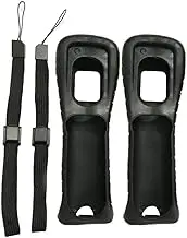 2 x Silicone Skin Case Cover with Wrist Strap for Wii Remote Controller (Black)