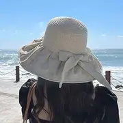 [Ling88] Women Foldable Sun Hat Quick Dry Tie-Dye Cloth Brim Stitching Straw Hat Women's Breathable Sunscreen Sun Hat Foldable Beach Cap Wide Brim Ladies Garden Hat Uv Protection,Beige