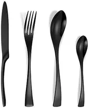 Lemeya 24 Pieces Flatware Cutlery Set,18/10 Stainless Steel Silverware Utensils Service for 6,Include Knife/Fork/Spoon, Mirror Polished,Dishwasher Safe(Black)