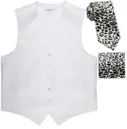 New Men's white formal vest Tuxedo Waistcoat_white black leopard Necktie set