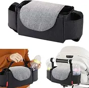 Baby Buggy Organiser Baby Pram Drinks Holder Bags Mummy Bag Universal Organiser with 2 Bottle Holder Pockets (Black)