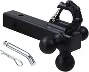 MagiDeal Trailer Tri Ball Hitch Mount with Hook 12inch Long Simple Installation Black for SUV, Tractor Towing Accessory with Hitch Pin