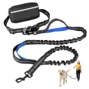 Hands Free Dog Leash with Zipper Pouch, Retractable Bungee Waist Leash Blue