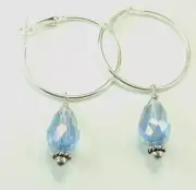 Hoop Earrings Blue Crystal Briolettes Handmade ChicJewelry