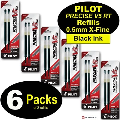 Pilot Precise V5 RT refills 77273, Black Ink 0.5mm Extra Fine 6 Packs of Refills