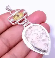 Rosetta Jasper Gemstone 925 Sterling Silver Designer Two Tone Pendant 2.34" A378