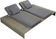 Outdoor Lounge Bed, Garden Sun Lounge Patio Sun Bed Lounger Day Bed Chaise Lounge Double Sun Lounger with Cushion Poly Rattan Grey