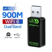 WiFi 6 Dual Band USB Bluetooth 5.3 Adapter AX900 Dongle Wireless Card for Laptop