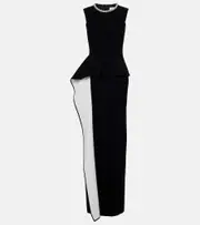 [Roland Mouret] Roland Mouret Embellished peplum satin crêpe gown AU 4 black