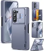 [Tongate] for Z Fold 5 Case with S Pen Holder & Card Holder & Hinge Protection, Built-in Slide Camera Cover & Screen Protector, Full Cover Wallet Phone Case for Galaxy Z Fold 5 (Lavender Gray)