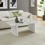 Coffee Table Sintered Stone Top MDF Table Base Glossy White