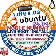 UBUNTU Linux OS 24.04.2 LTS 64-Bit BOOTABLE USB, LIVE BOOT / INSTALL, MAC & PC