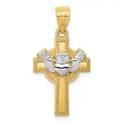 14K Yellow & White Gold Claddagh Cross Pendant D859