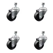 3.5 Inch Soft Rubber Wheel Swivel ½ Inch Threaded Stem Caster Set Service Caster