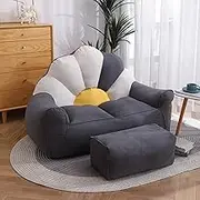 UYSOFRCV Beanbag Sofa Cover Without Filling, Petal Design Soft Cotton Linen Seat Recliner Outdoor and Indoor Lazy Lounger Beautiful Home Accessory,White Gray