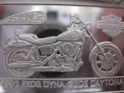1.4-OZ.999 PURE SILVER 1992 GLIDE FXDB HARLEY DAVIDSON 90TH ANNIV BAR INGOT+GOLD