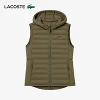 在飛比找momo購物網優惠-【LACOSTE】母親節首選女裝-連帽素色羽絨背心外套(卡其