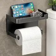 Toilet Paper Holder Wall Mount, Bathroom Tissue Holder with Shelf Paper Towel Holder Wall Mount Adhesive & Drilling Toilet Paper Roll Holder for Bathroom